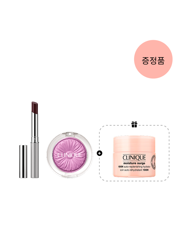 Pansy Pop Valentine Makeup Set, 올모스트 립스틱 (블랙허니)<br>치크 팝 (팬지 팝)<br>모이스춰 써지 100시간 오토-리플레니싱 하이드레이터 15ml
